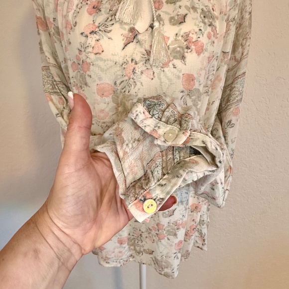 Lucky Brand, Boho Airy Floral Print Long Sleeve Blouse, Size M - Picture 5 of 7